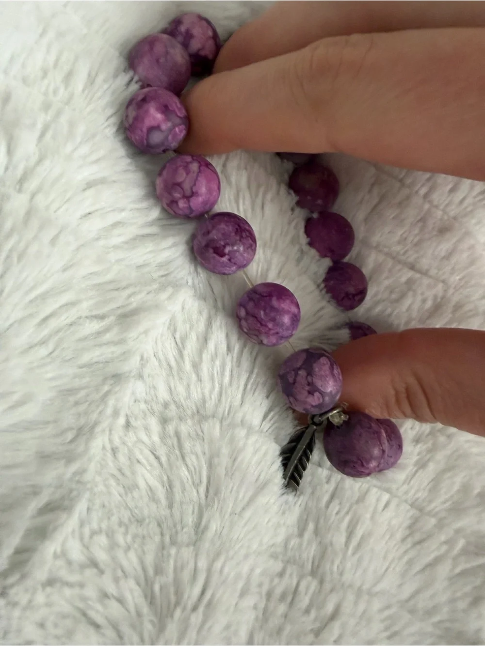 Purple Beaded Bracelet with Feather Charm